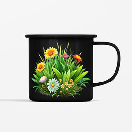 Smaltovaný hrnek  Polní květiny, černý 350ml