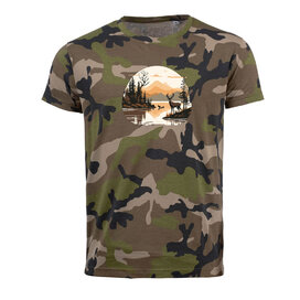 Pánské maskáčové tričko - Jelen u jezera, zelený maskáč