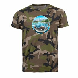 Pánské tričko Maskáč, Ryba v kruhu barevná, zelený maskáč