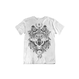 Pánské tričko Vlk aztécké vzory bílé