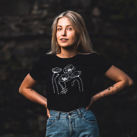 Dámské tričko Červený mák skica černé