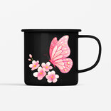 Smaltovaný hrnek Motýl a květiny, 350ml