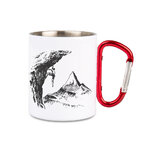 Ocelový hrnek s karabinou horolezec na skále