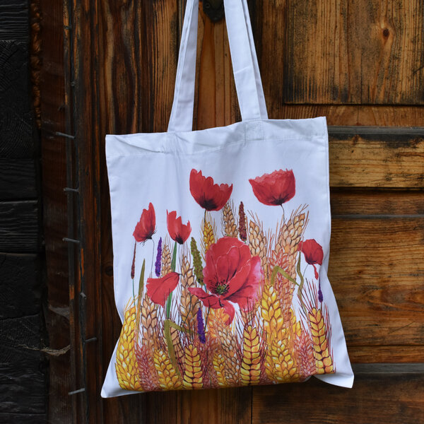 Bio bavlnená taška pšenično makové polia - taska-cerveny-mak-v-obili