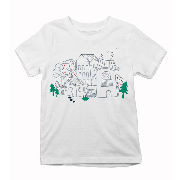 Detské tričko maľované mestečko - malovane-tricko-mesto