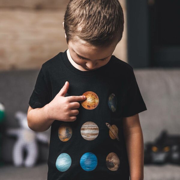 Detské bio tričko planéty čierne - detske-tricko-vesmir