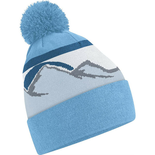 Pletená čiapka s brmbolcom "mountain peaks"  slabo modrá - image_401887