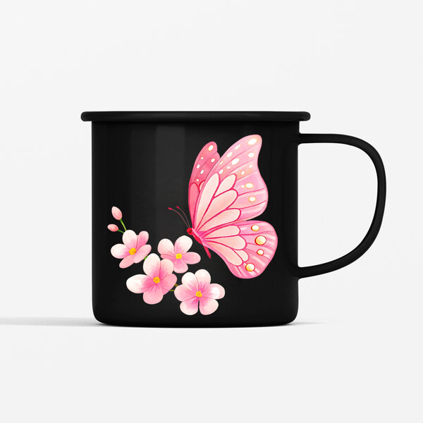 Smaltovaný hrnček motýľ a kvety, 350ml - plechacik-motyl-a-kvety