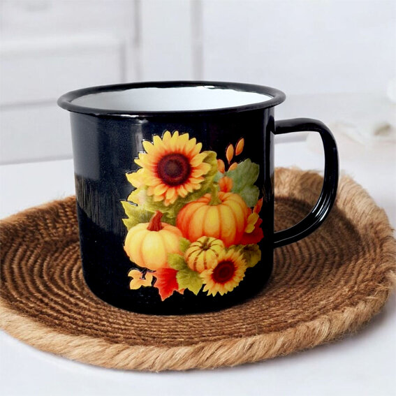 Smaltovaný hrnček jeseń, 350ml - plechacik-margaretky-jesen