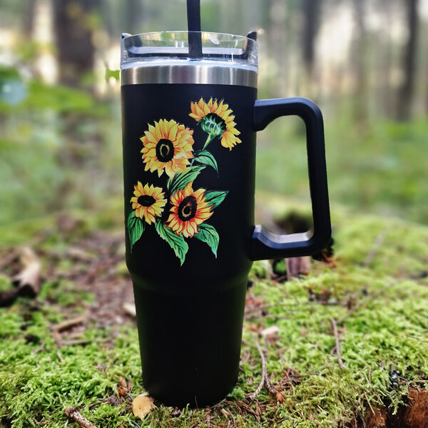 Termohrnček slnečnica, 900 ml, čierna - termohrncek