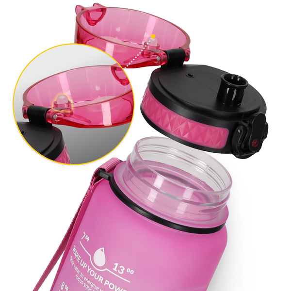 Športová fľaša na vodu  pitný režim 1l – ružová - flaska s casom