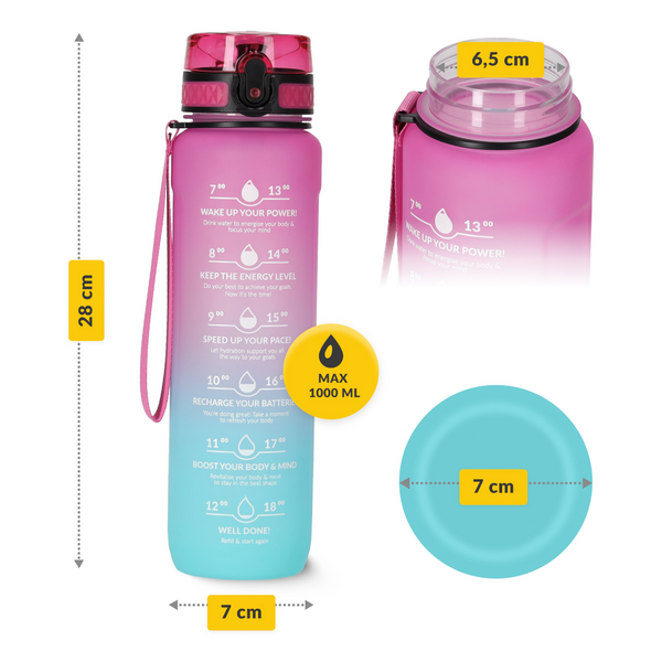 Športová fľaša na vodu  pitný režim 1l – ružová - spot flaska ahooy