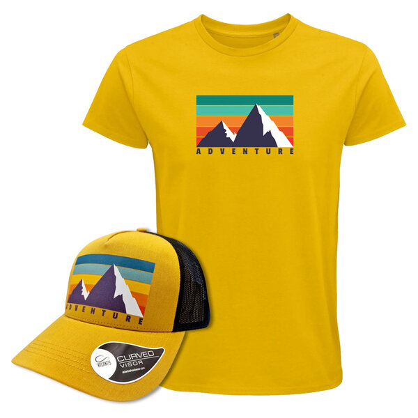 Set pánske tričko + šiltovka adventure, žlta - panske-set-adventure