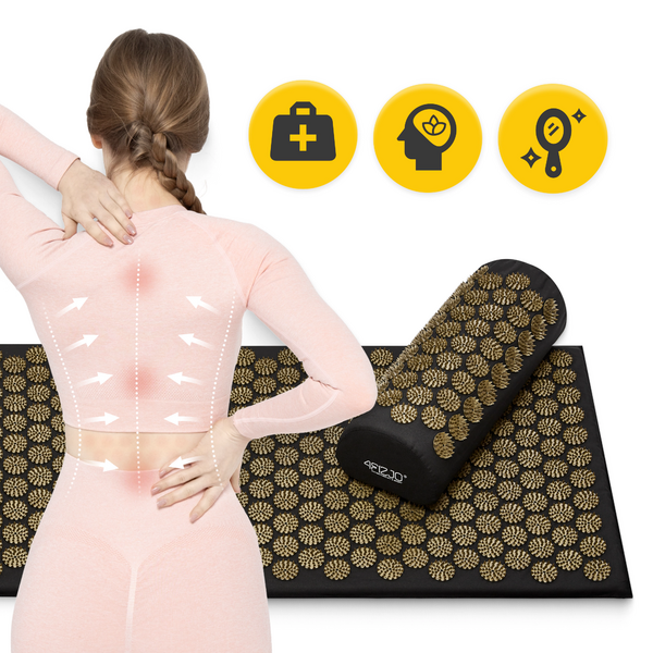 Classic set akupresúrna podložka s vankúšikom čierno-zlatá - fdrgfggg