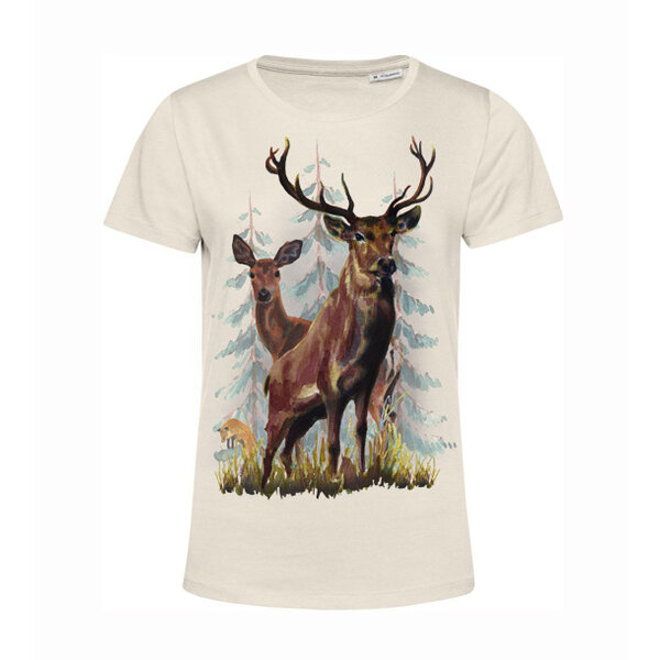 Organické dámske tričko hrdý jeleň - Biobavlna-organicke-damske-tricko-jelen-pieskove