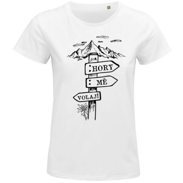 Kópia dámske bio  tričko hory ma volajú  ceduľka - damske-triko-hory-me-volaji-cedulka-bila