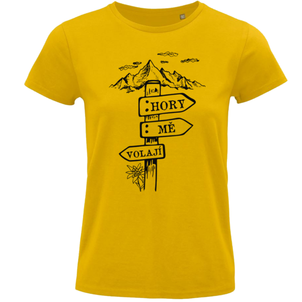 Kópia dámske bio  tričko hory ma volajú  ceduľka - damske-triko-hory-me-volaji-cedulka-zluty